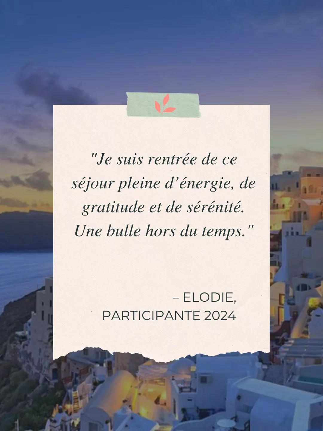 🌺 Une retraite bien-être, c’est bien plus qu’un voyage. C’est une expérience humaine et transformatrice. Merci Elodie pour ta présence lumineuse en mai dernier 🌞
Tu veux vivre cette parenthèse à ton tour ?

📍 Prochaine édition : mai 2026 à Santorin 
🇬🇷 Réserve ta place sans attendre – lien dans la bio

#retraitepilates #santoriniwellness #retraitebienetre #pilatesfr #bienetre #developpementpersonnel #pilatessantorini